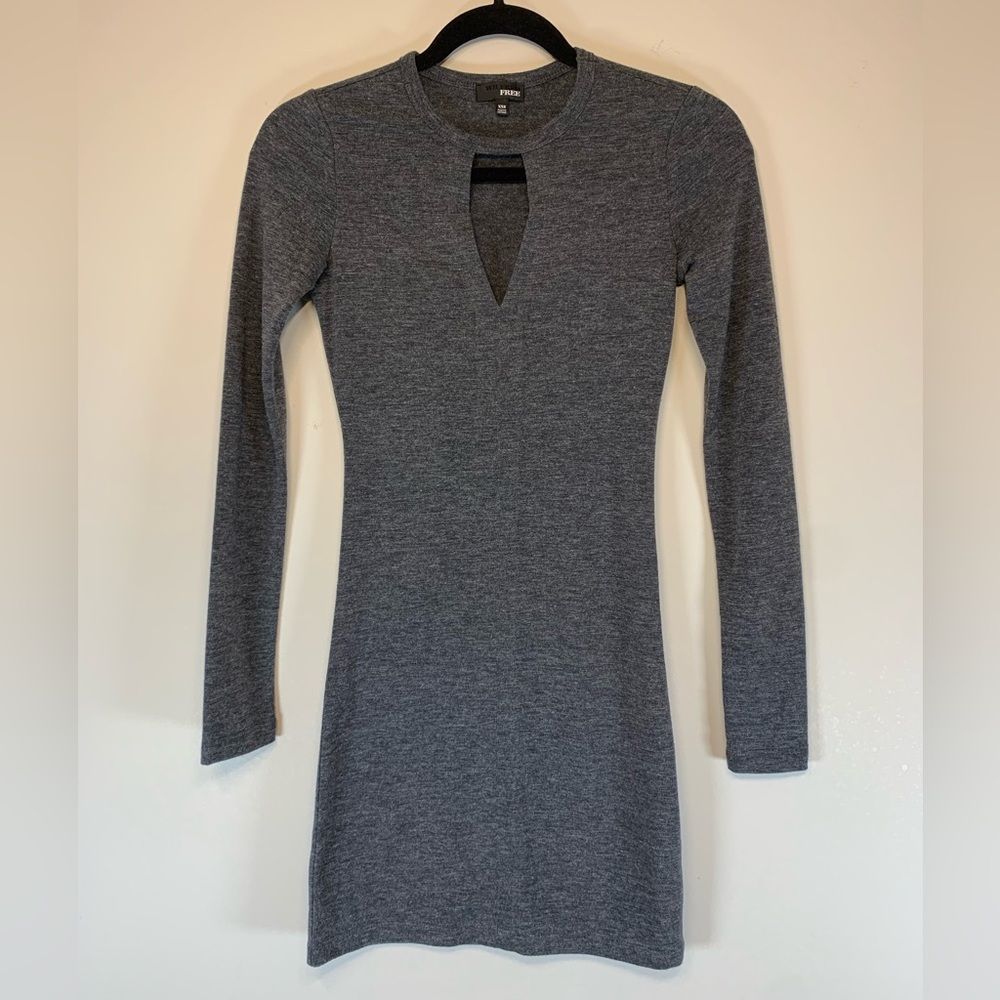 Aritzia Wilfred Free Cut-Out Knit Long Sleeve Mini Dress XXS Grey